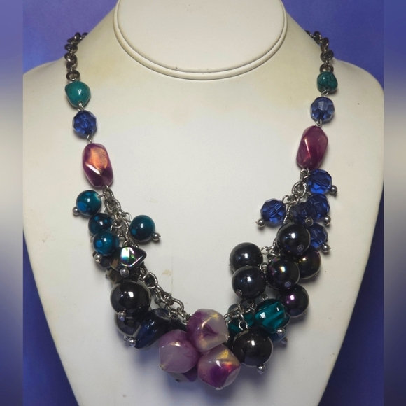 Chunky Dark Colored Beaded Statement Necklace - Picture 1 of 12